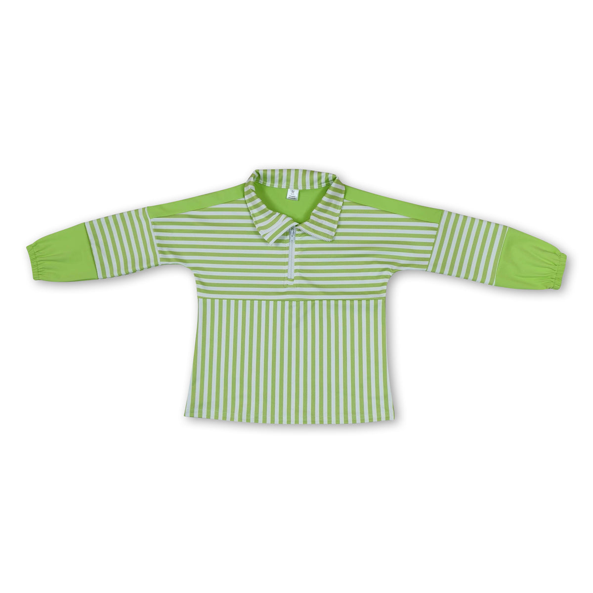 Long sleeves green stripe zipper kids girls yoga pullover