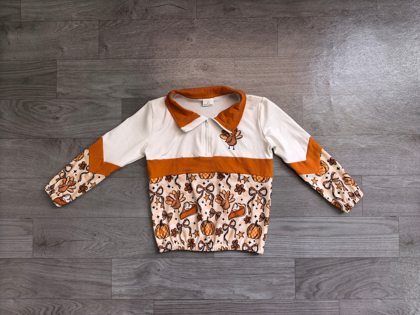 Turkey pumpkin pie bow girls Thanksgiving pullover