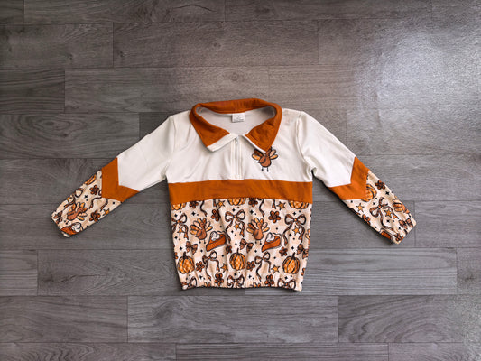 Turkey pumpkin pie bow girls Thanksgiving pullover