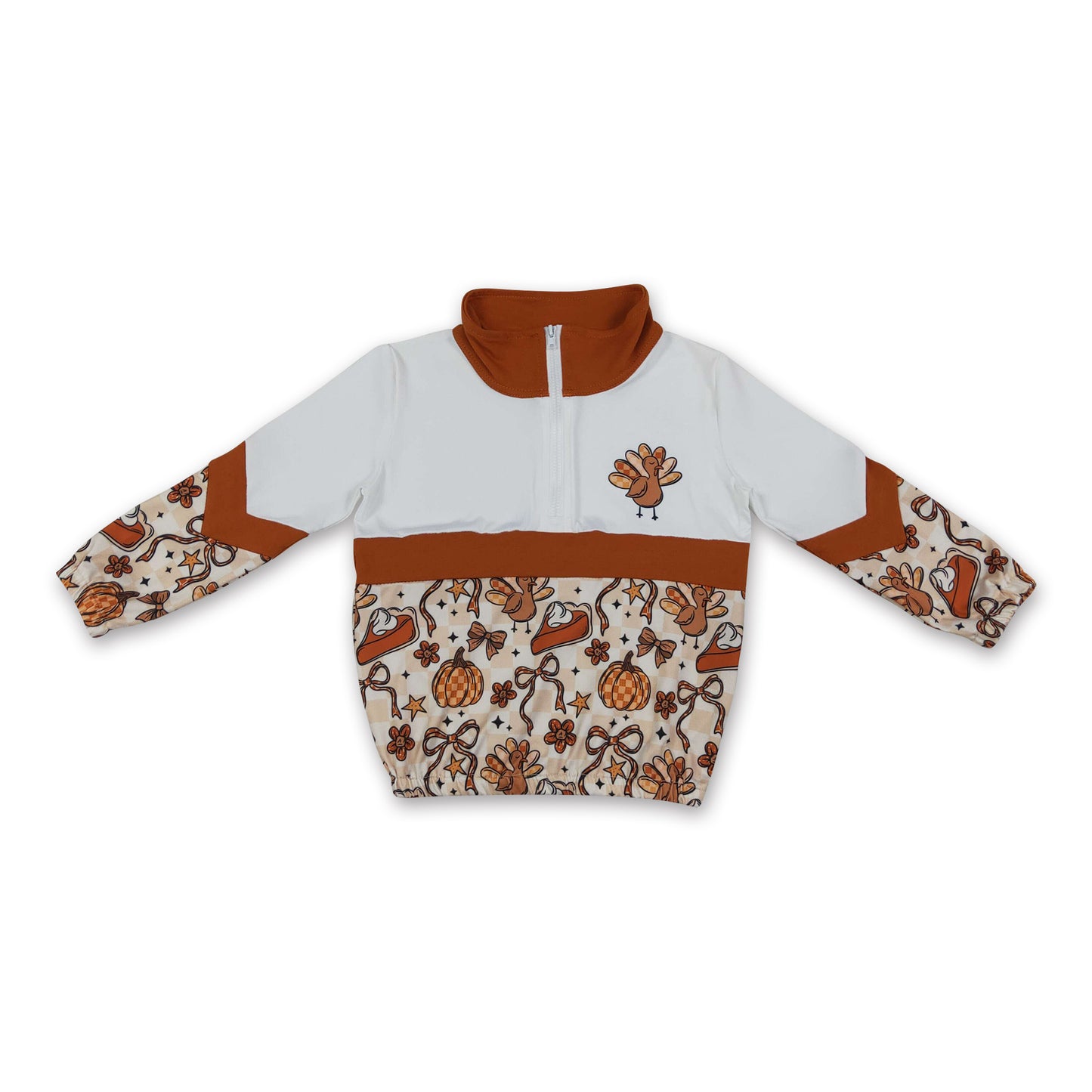 Turkey pumpkin pie bow girls Thanksgiving pullover