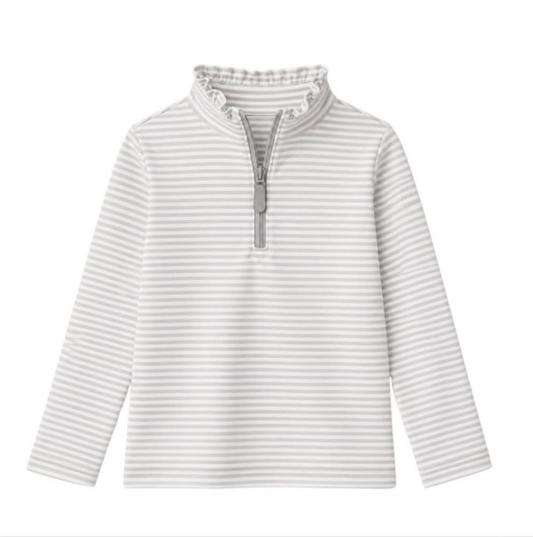 Long sleeves stripe ruffle zipper girls pullover