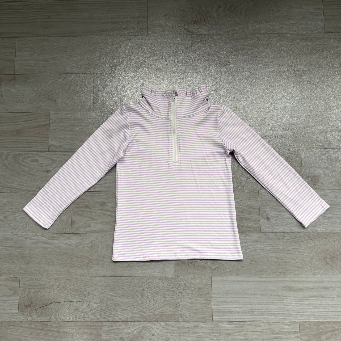 Long sleeves lavender stripe ruffle zipper girls pullover