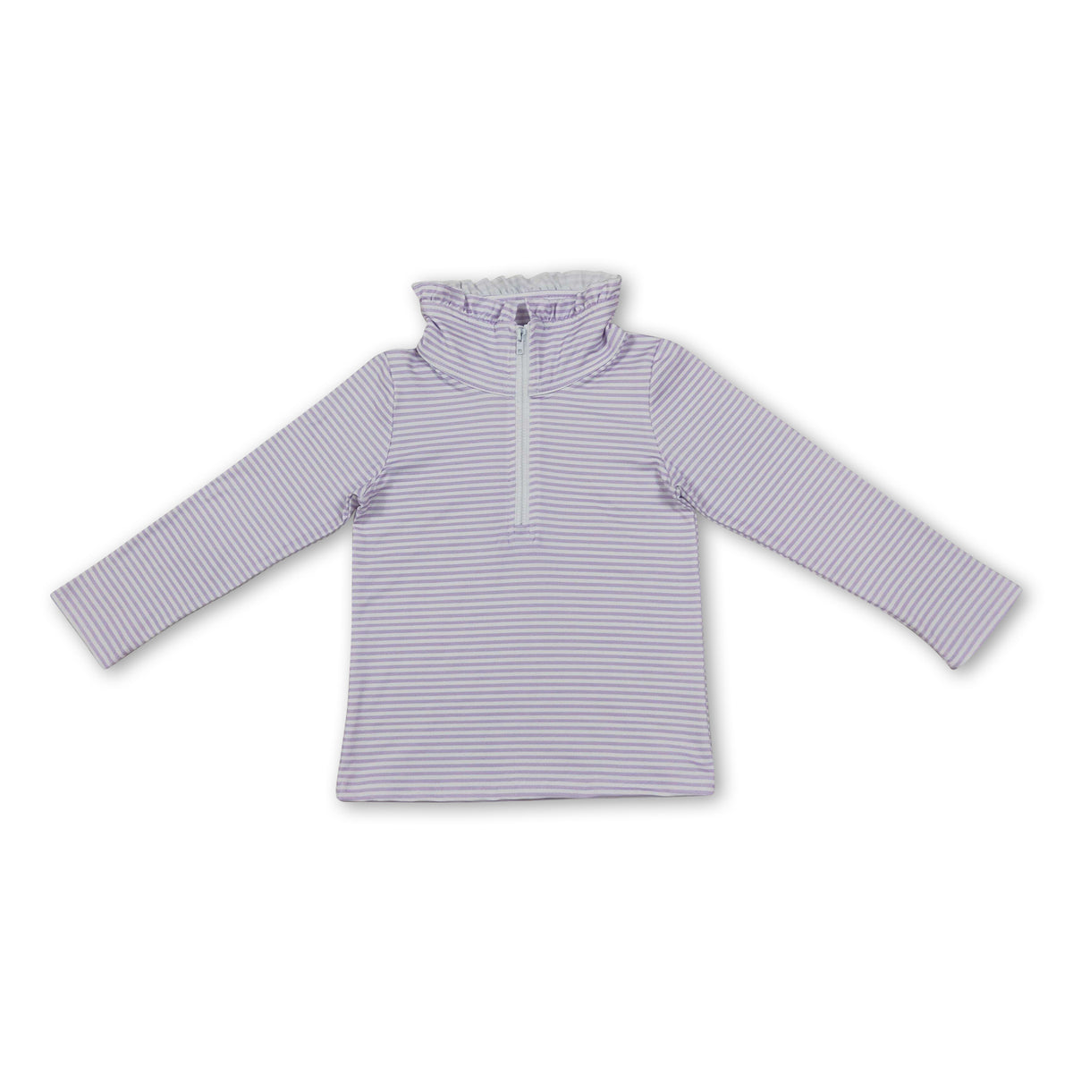 Long sleeves lavender stripe ruffle zipper girls pullover