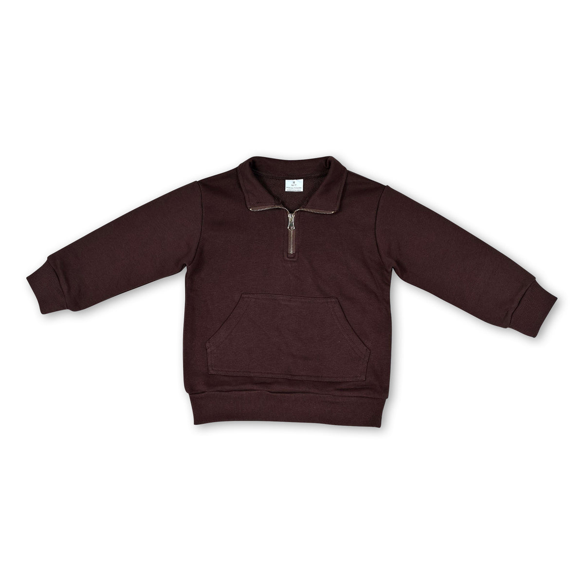 Long sleeves brown pocket zipper girls sweatshirt pullover