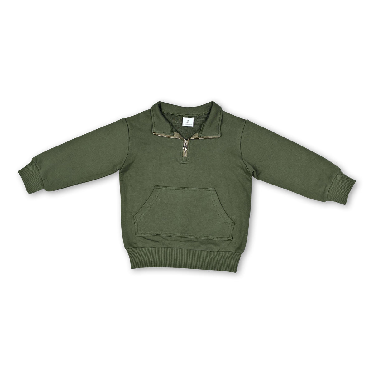 Long sleeves olive pocket zipper girls sweatshirt pullover