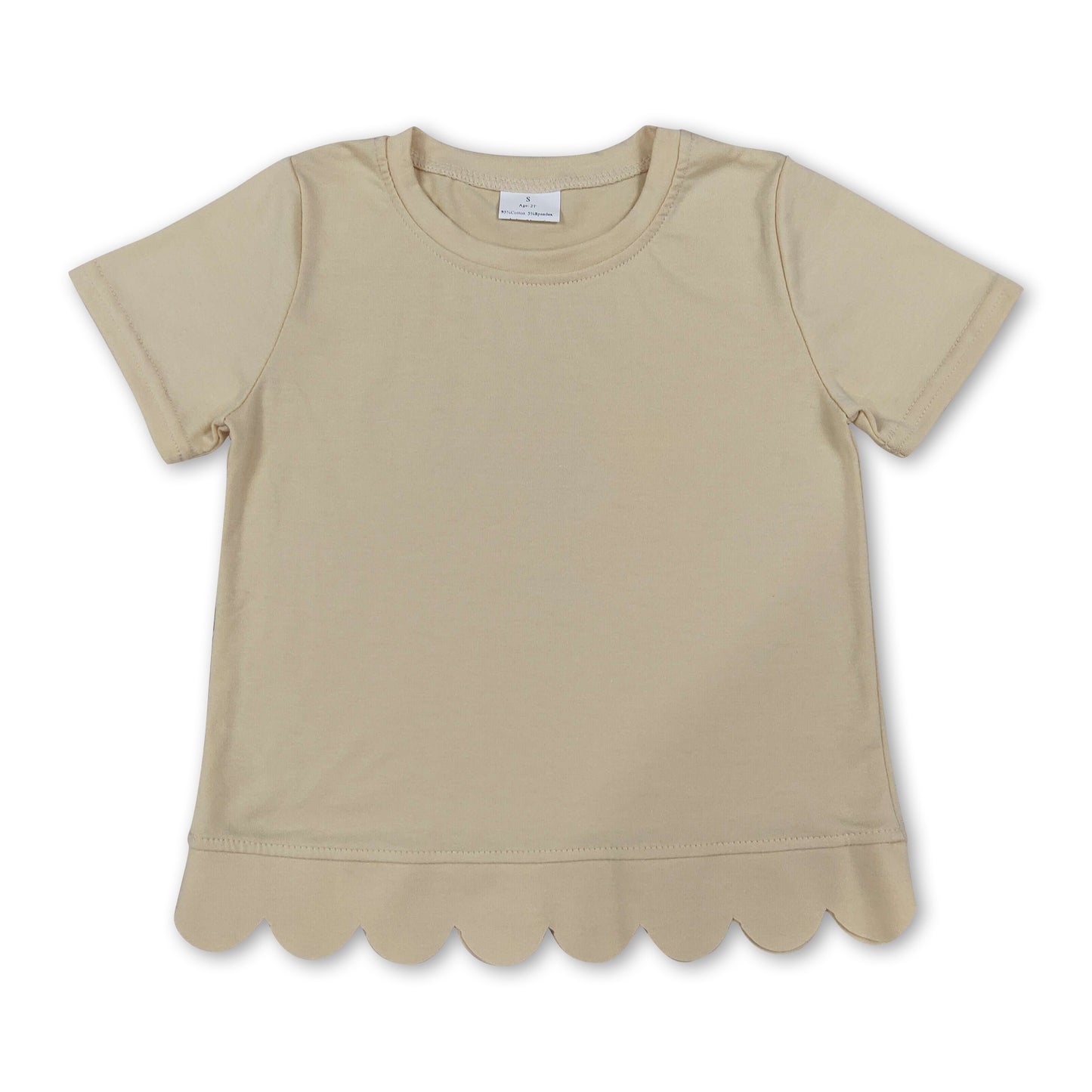 Short sleeves beige cotton scallop kids girls top