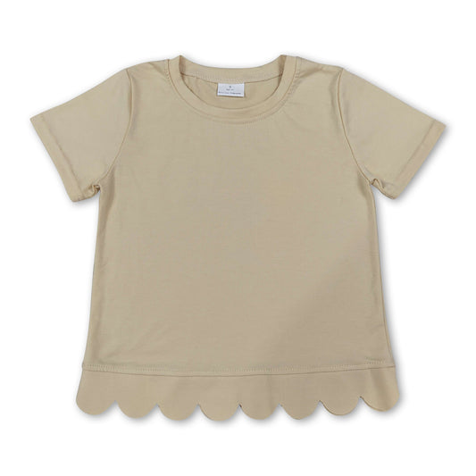 Short sleeves beige cotton scallop kids girls top