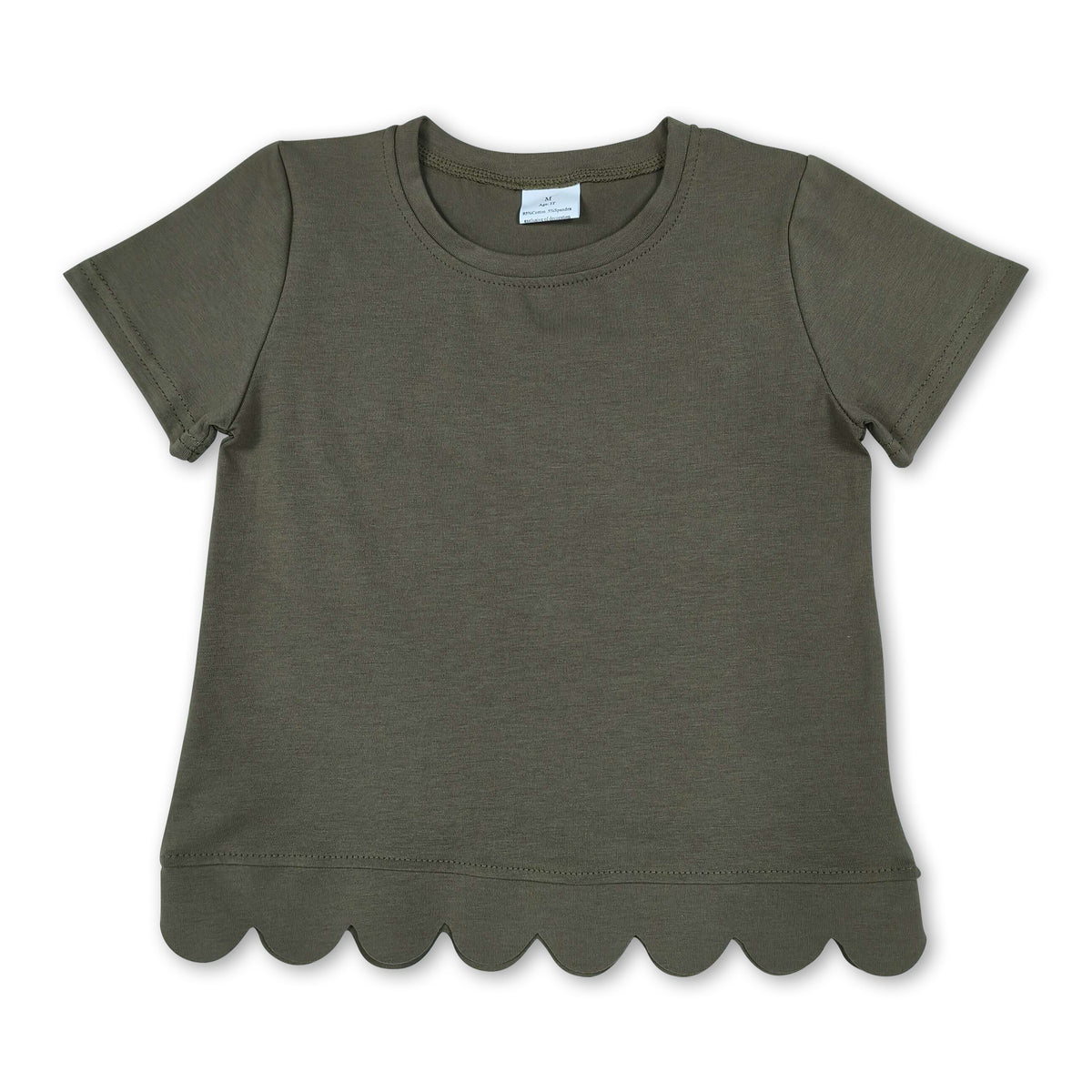 Short sleeves olive cotton scallop toddler girls top