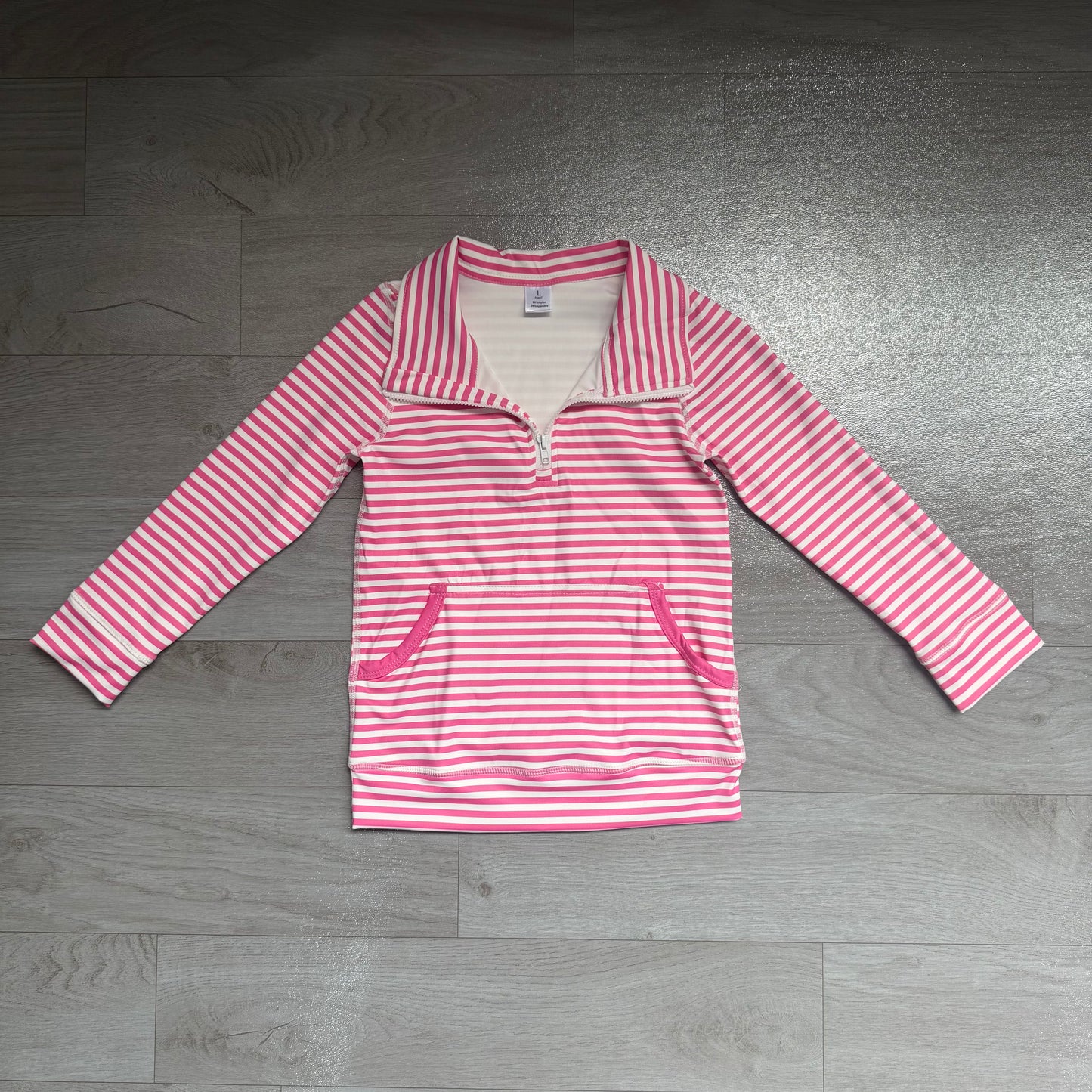 Long sleeves pink stripe pocket girls zipper active pullover
