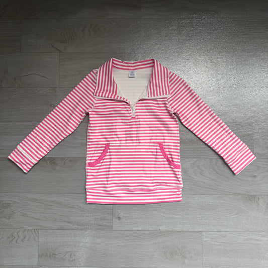 Long sleeves pink stripe pocket girls zipper active pullover