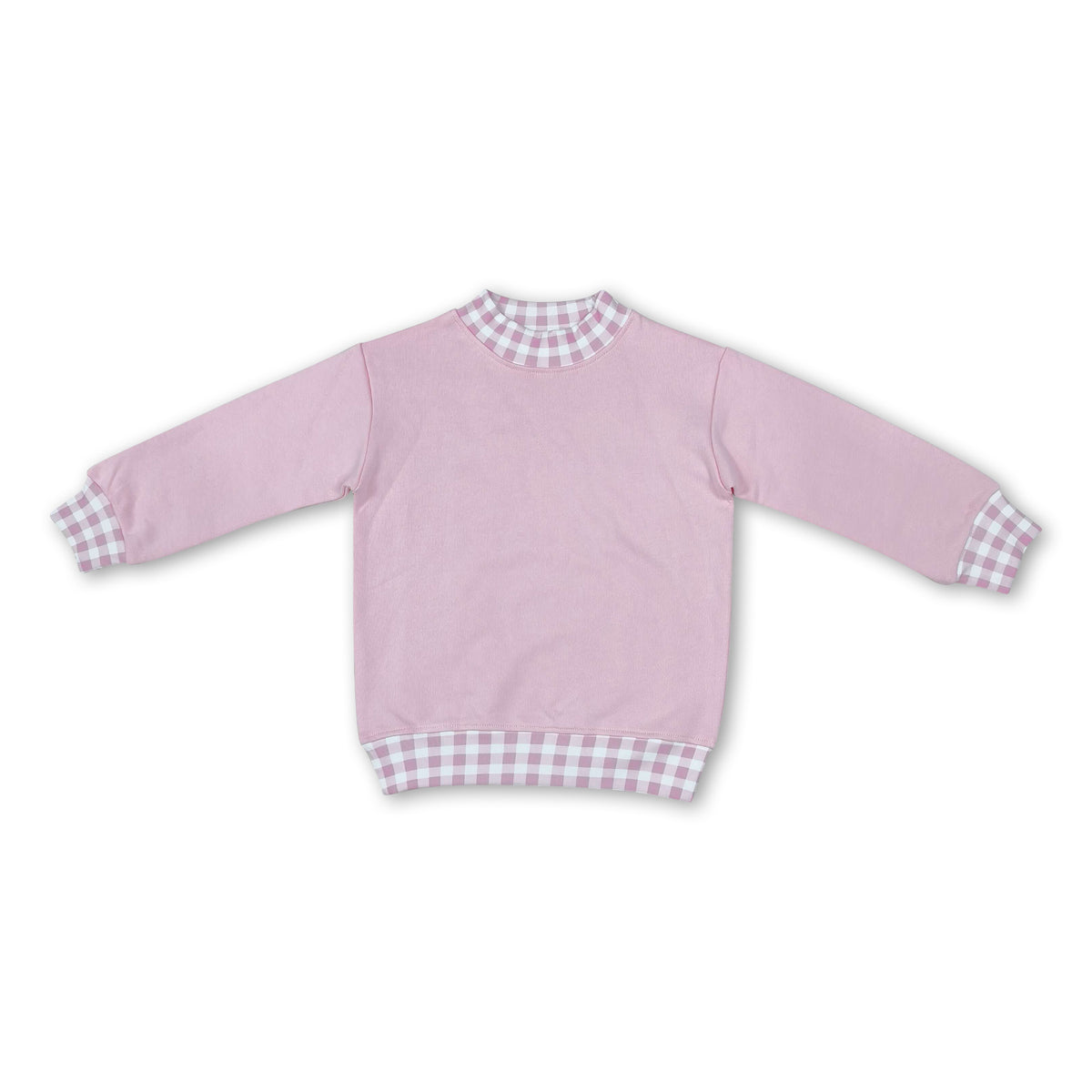 Long sleeves pink plaid kids girls mock neck sweatshirt