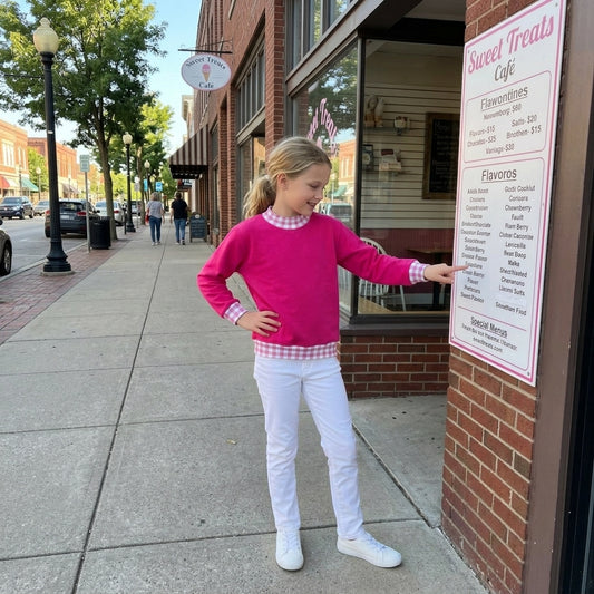 Long sleeves plaid hot pink kids girls mock neck sweatshirt
