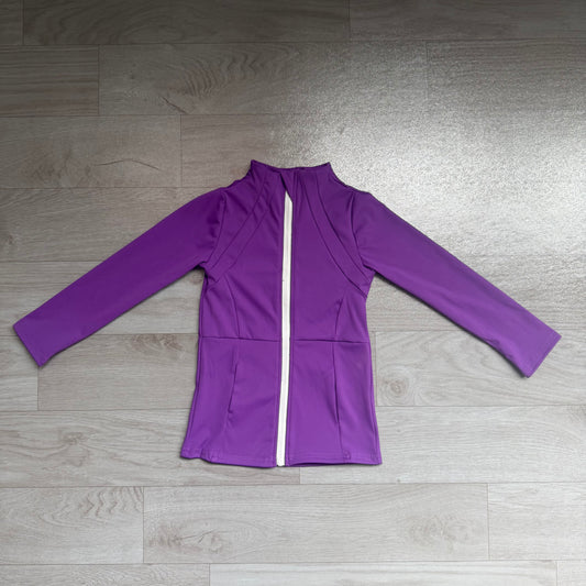 Long sleeves purple pocket zipper kids girls yoga top