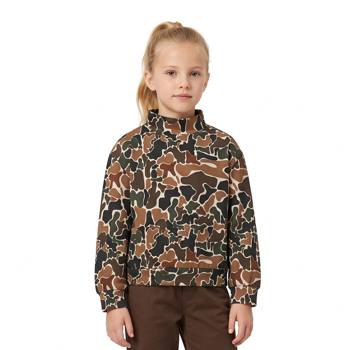 Long sleeves brown camo kids girls active top