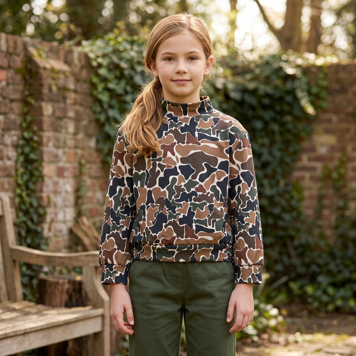Long sleeves brown camo kids girls active top