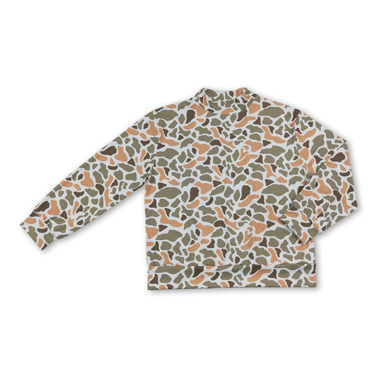 Long sleeves green camo adult women active top