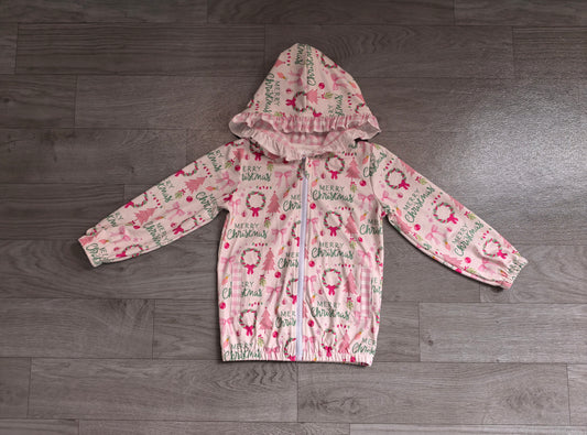 Merry Christmas pink bow kids girls hooded jacket