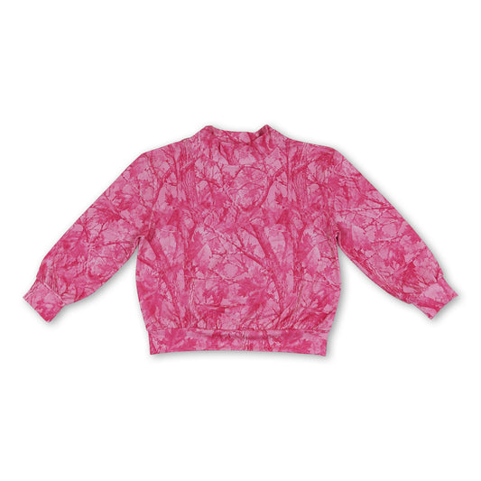 Long sleeves pink leaves camo mock neck kids girls fall shirt