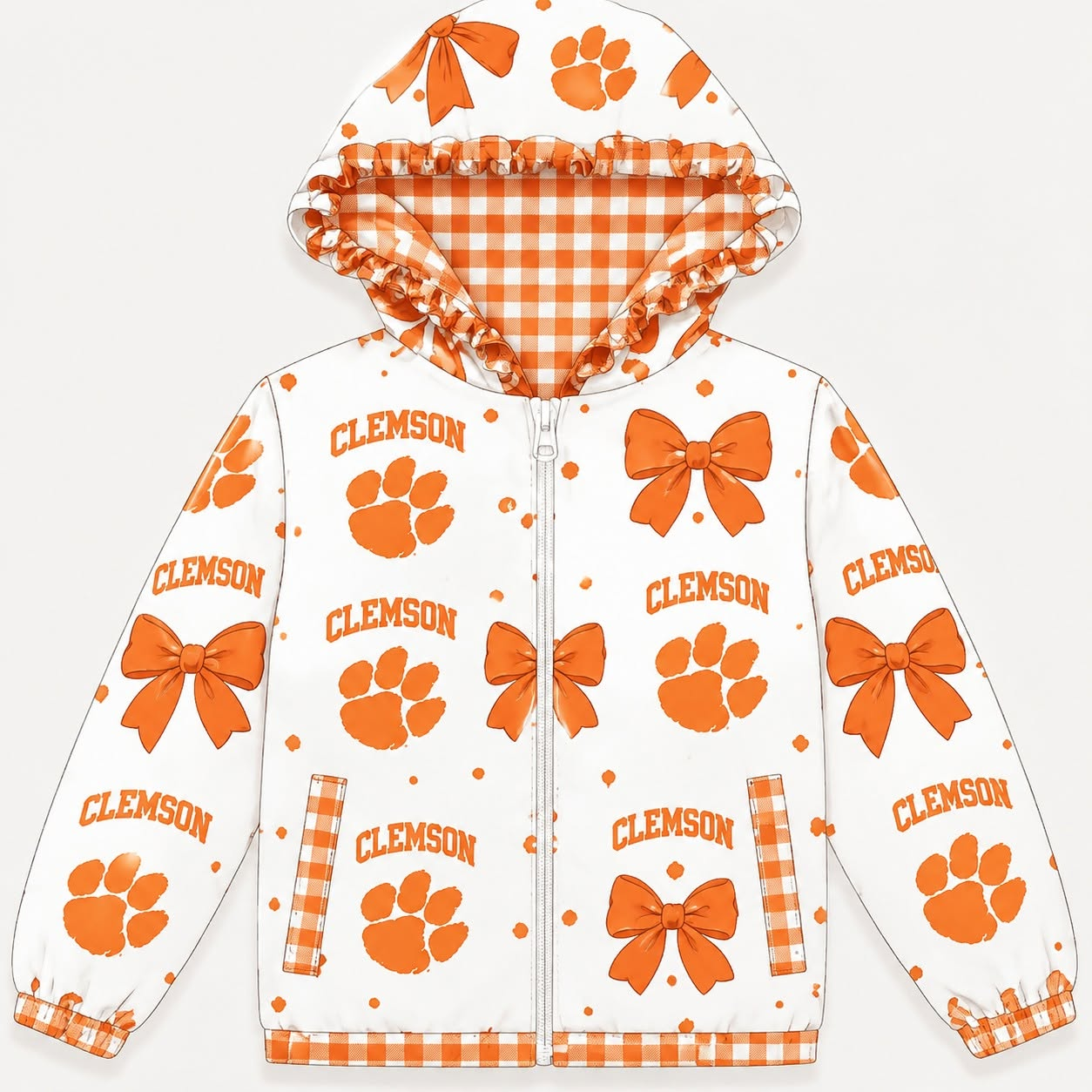Long sleeves orange bow plaid kids girls team jacket