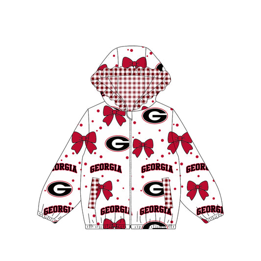 Long sleeves G red bow plaid kids girls team jacket
