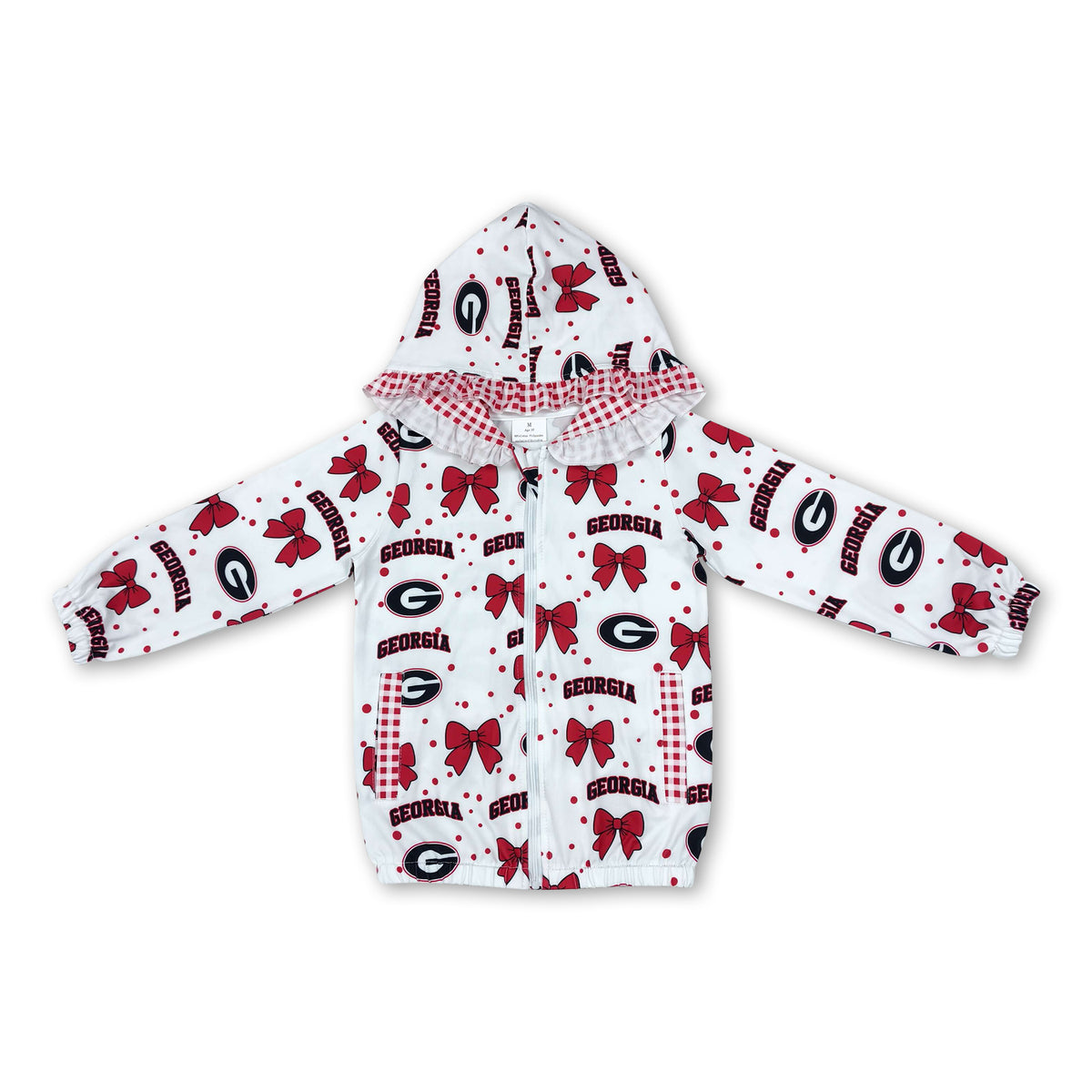 Long sleeves G red bow plaid kids girls team jacket