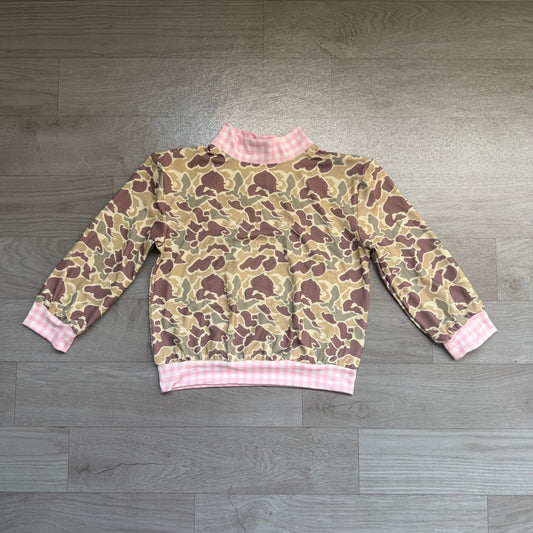 Long sleeves pink plaid camo kids girls top