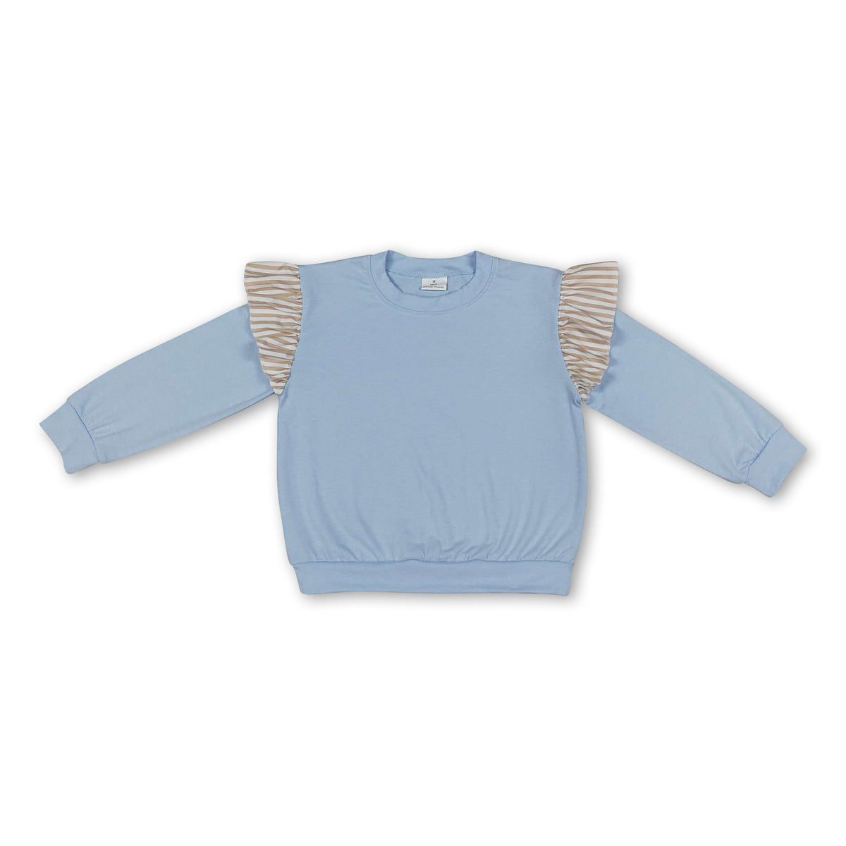 Long sleeves stripe light blue cotton kids girls fall top