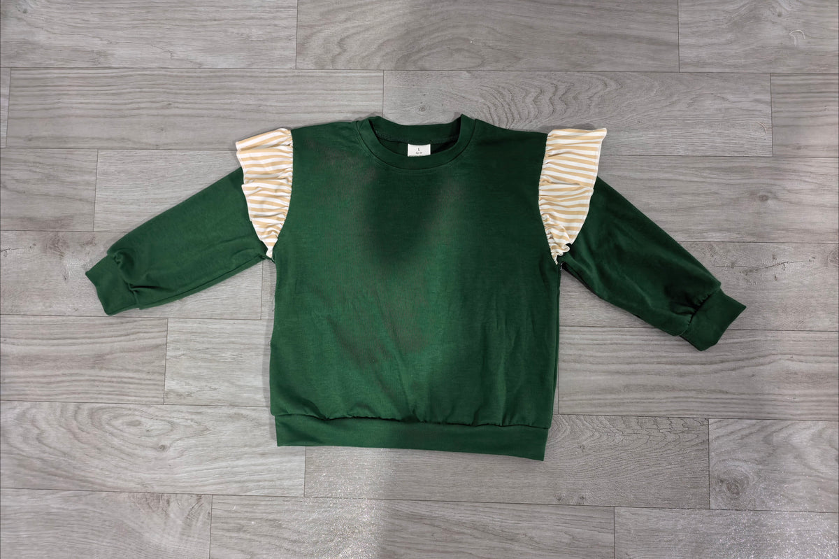 Long sleeves green cotton kids girls fall top