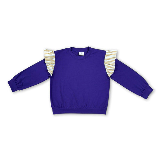 Long sleeves stripe purple cotton kids girls fall top