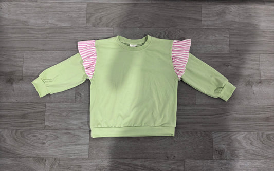 Long sleeves pink stripe green cotton kids girls fall top