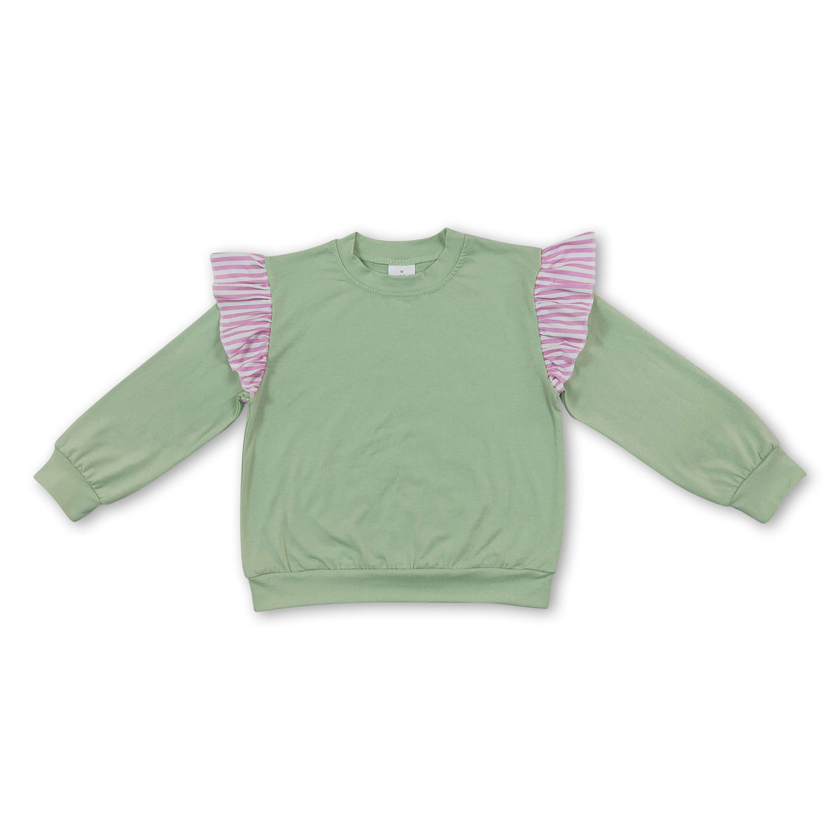 Long sleeves pink stripe green cotton kids girls fall top