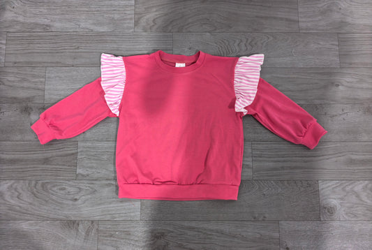 Long sleeves pink stripe hot pink cotton kids girls fall top