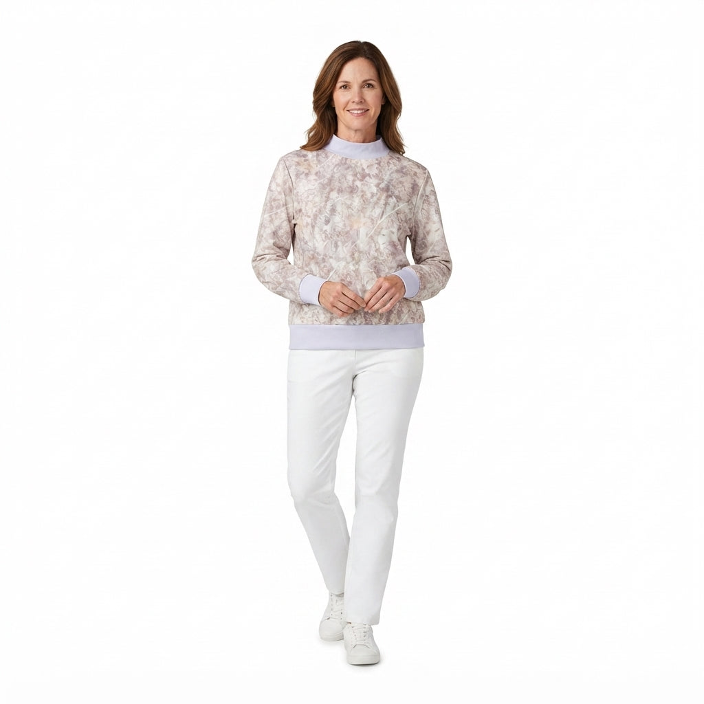 Long sleeves leaves camo mock neck adult women active top