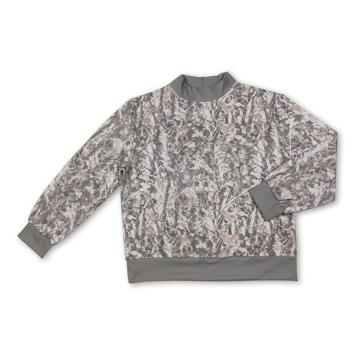Long sleeves olive leaves camo mock neck adult women active top