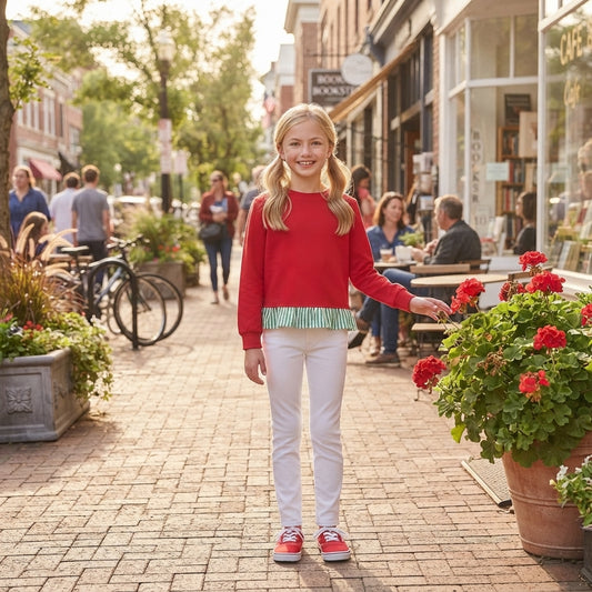 Long sleeves green stripe red cotton girls Christmas top