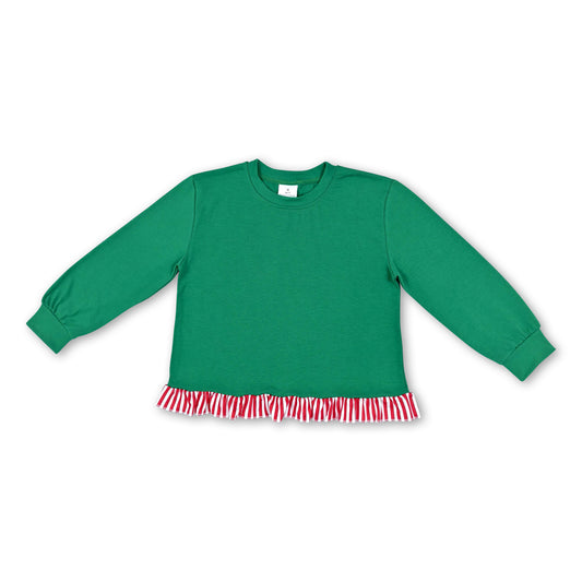 Long sleeves red stripe green cotton girls Christmas top