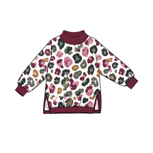 Long sleeves maroon mock neck girls active wear tunic