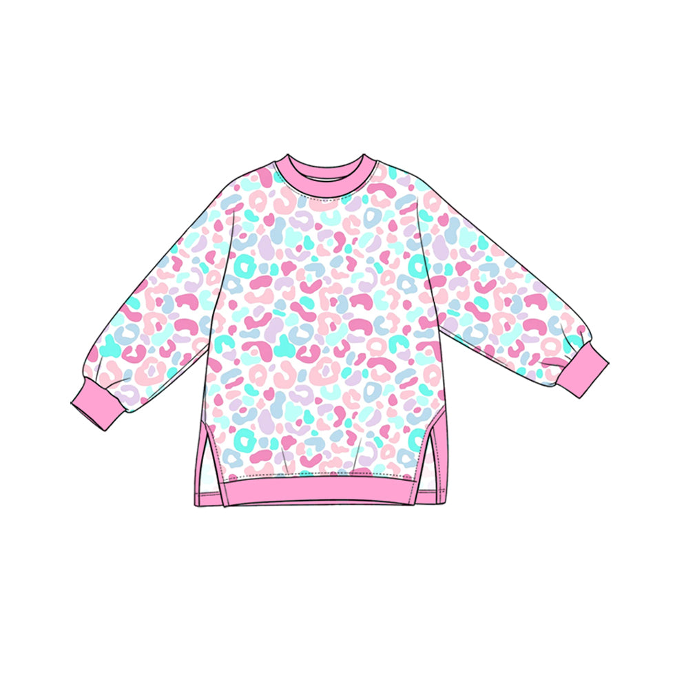 Colorful leopard mock neck girls active tunic