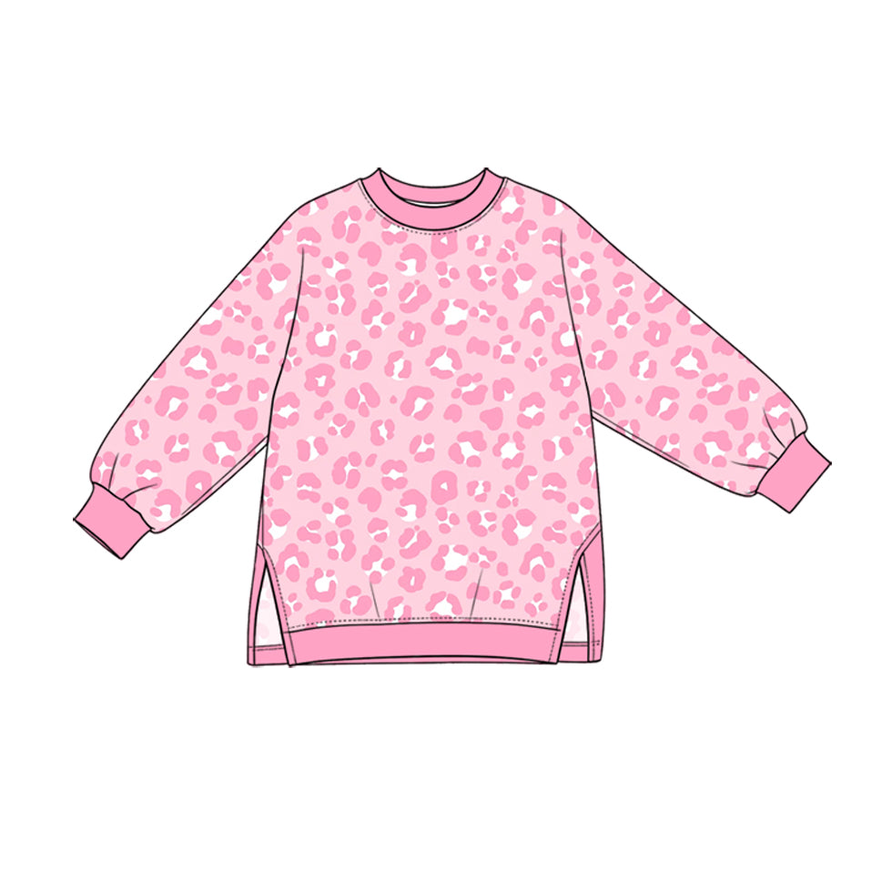 Light pink leopard mock neck girls active tunic