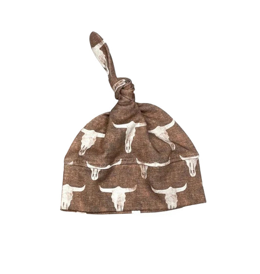 Brown bull skull Western newborn baby hat