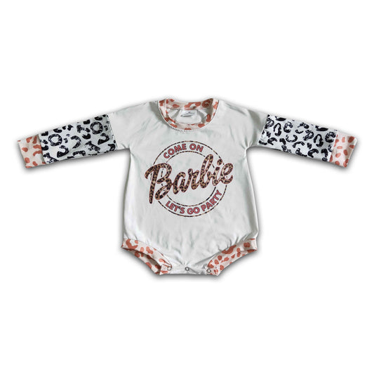 Leopard long sleeve white let's go party baby girls romper