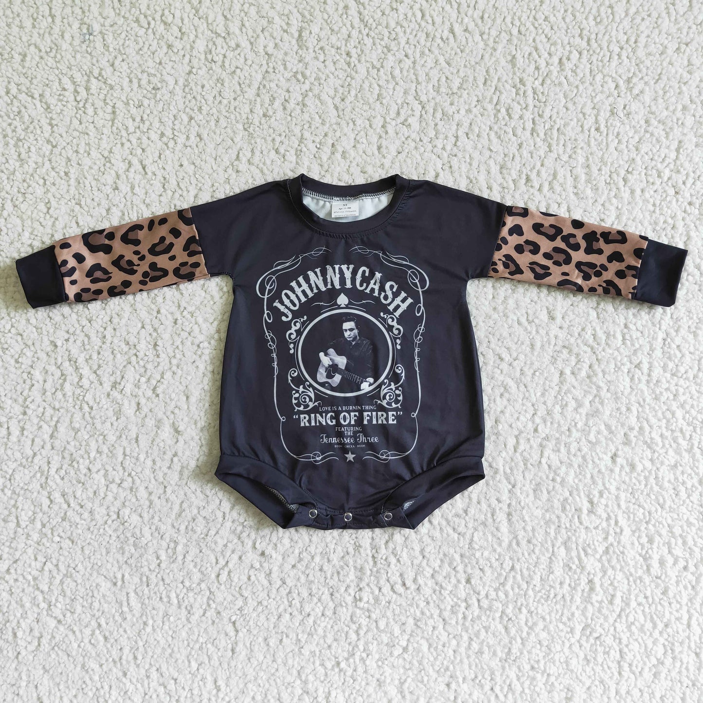 Black leopard long sleeve kids baby singer romper