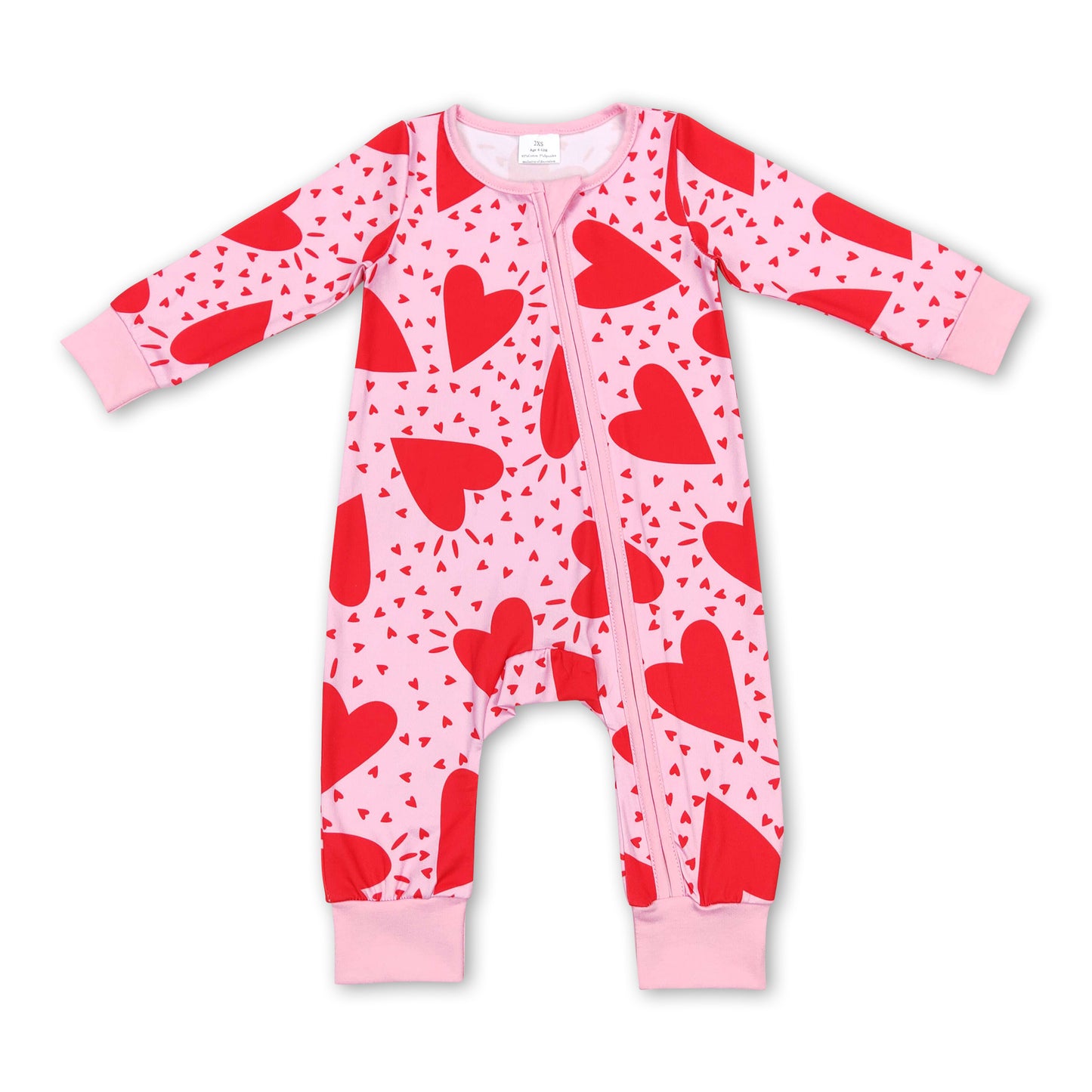 Pink heart long sleeves baby girls valentine's romper