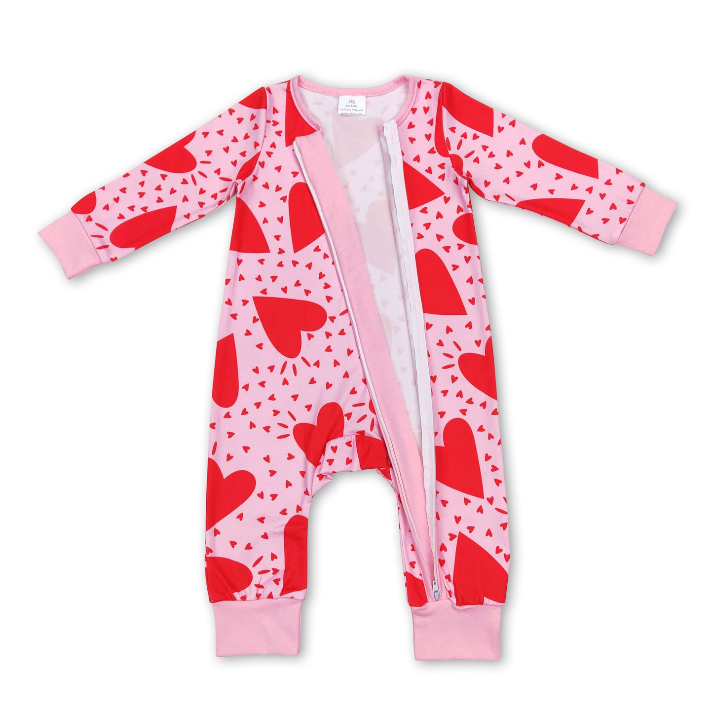 Pink heart long sleeves baby girls valentine's romper