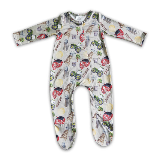 Farm tractor baby footed zip coverall