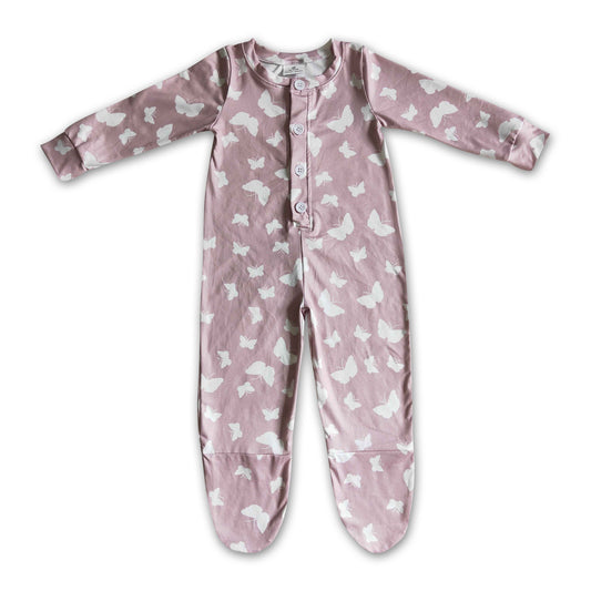 Butterfly long sleeve baby girls fall footed snaps coverall