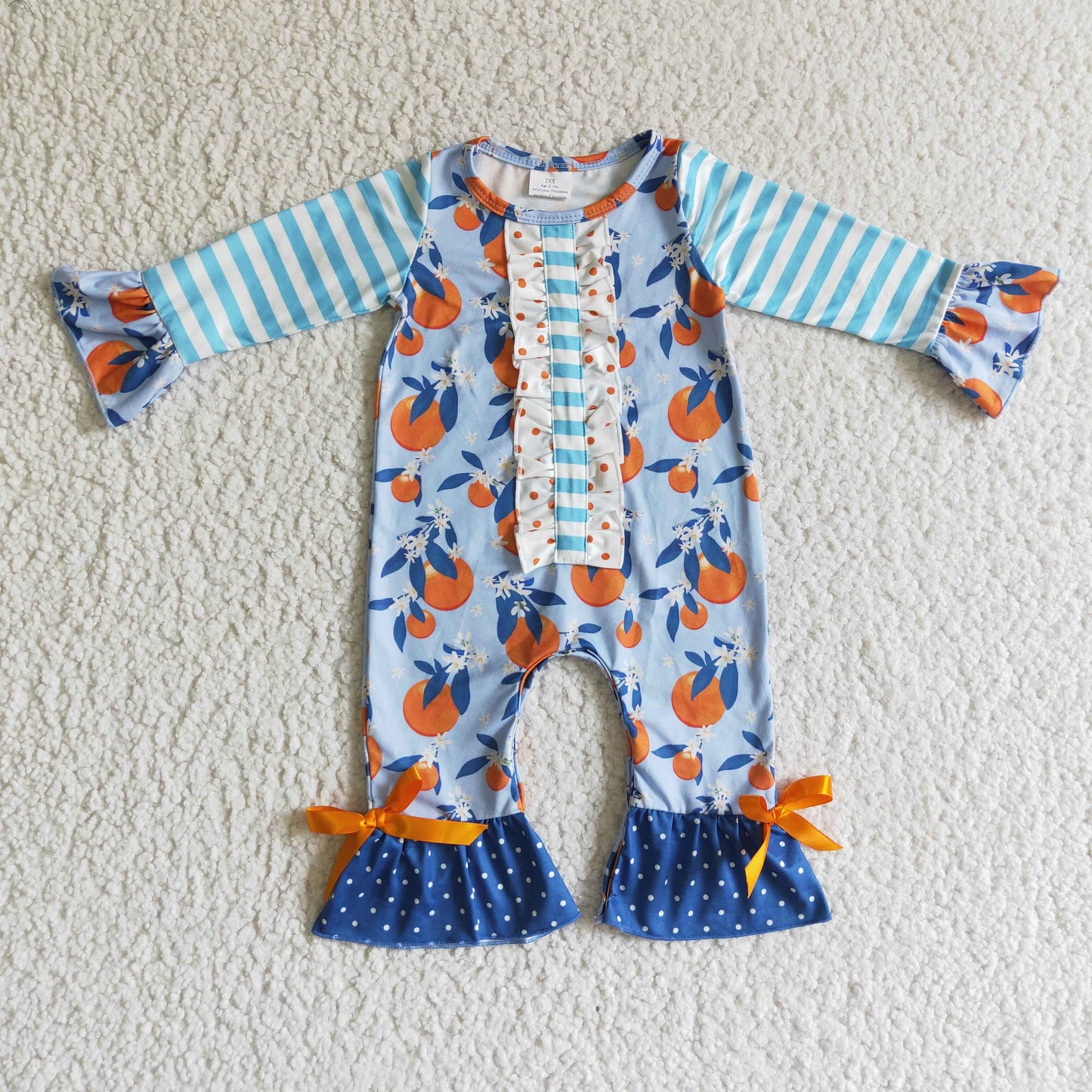 Orange stripe long sleeves baby girls fall romper
