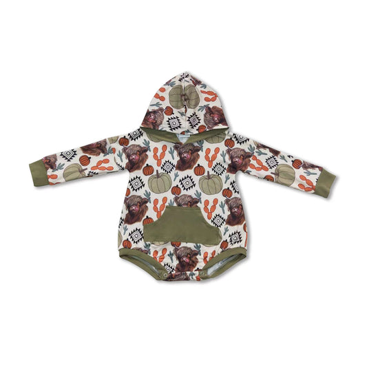 Cactus highland cow pumpkin hooded baby kids romper