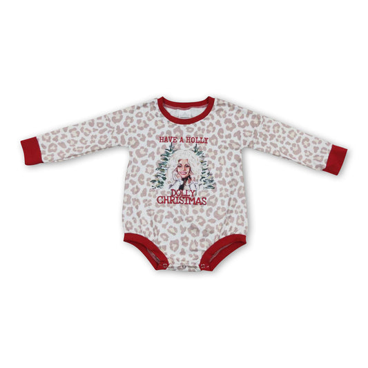 Leopard Merry Christmas singer baby girls romper