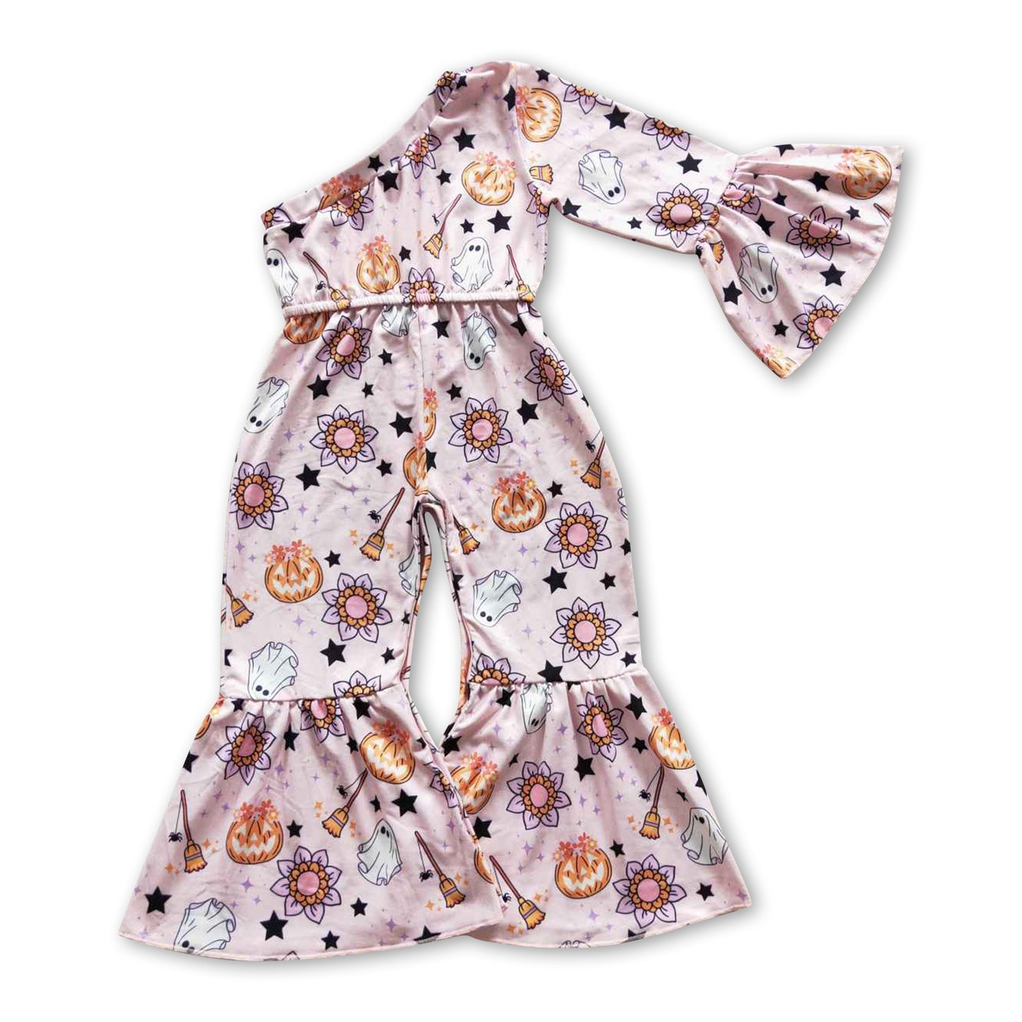 One shoulder pumpkin ghost girls Halloween jumpsuit